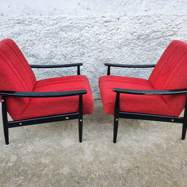 1 of 2 Vintage Coctail Armchairs/ Retro Lounge Armchairs / Mid Century Red Lounge Cocktail Armchairs / Vintage Textile Armchairs / 70s 