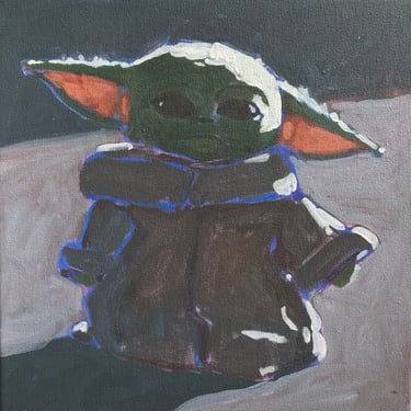 Grogu - Original Acrylic Painting on Canvas 10 x 10, star wars, baby yoda,, michael van, mandalorian, modern, small, fine art, gallery wall 