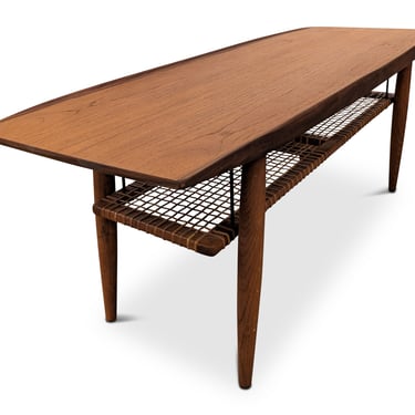 Teak Coffee Table with Cane Hanging Shelf 122335
