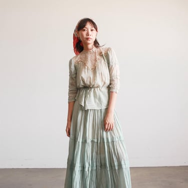 Victorian Seaglass Blue Silk Skirt Set 