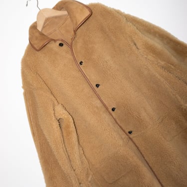 Sheepskin and Suede Curly Hair Roo Coat in Tan