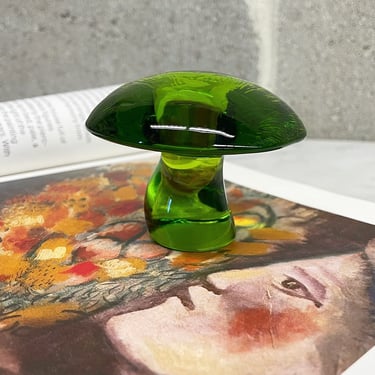 Vintage Paperweight Retro 1970s Viking Glass + Green + Art Glass + Small Size + Statue + Figurine + Psychedelic + Table and Desk Decor 