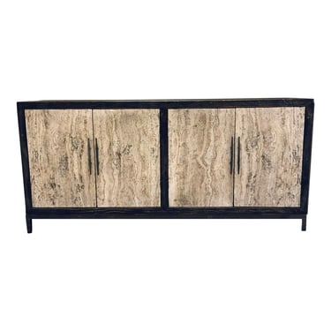 Organic Modern Reclaimed Wood and Travertine Sideboard