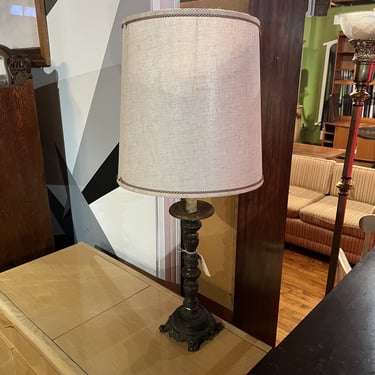 Vintage Etched Brass Lamp w Tall Shade