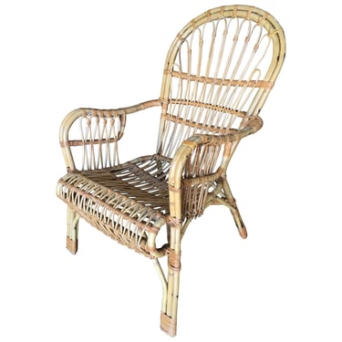 Restored Franco Albini Style Stick Rattan Lounge Chair 