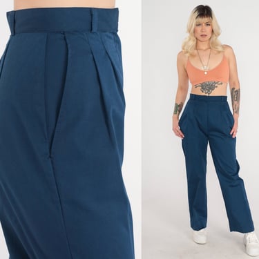 Navy Blue Pleated Trousers 80s High Waisted Pants 90s Tapered Pants Vintage 1980s Pants Slacks Office Preppy High Waist Small 26 