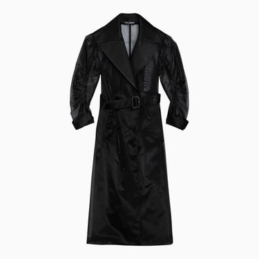 Dolce&amp;Gabbana Black Semi-Transparent Silk Blend Coat Women