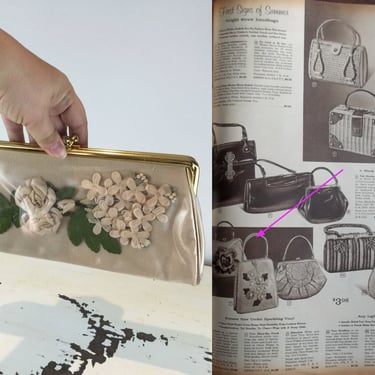 Boxed In - Vintage 1950s Beige Linen & Clear Vinyl w/Floral Bouquets Clutch Handbag Purse 