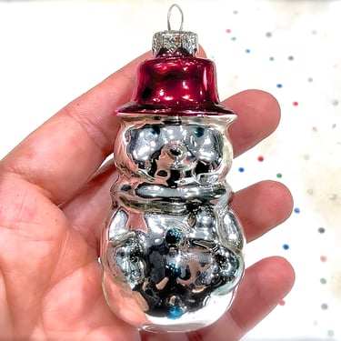 VINTAGE: Thick Glass Figural Snowman Ornament - Mercury Ornament - Christmas Ornament - Holiday Decor 