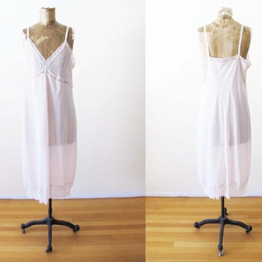 Vintage 60s Harvey Woods Slip Dress M/L 40 - 1960s Pale Pastel Pink Nylon Lingerie Nightie Dress - Ruffle Micro Pleat Pin Up Slip 