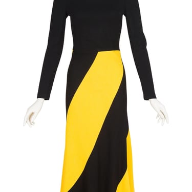 Stirling Cooper 1971 Vintage Black & Yellow Diagonal Stripe Jersey Maxi Dress Sz XS 