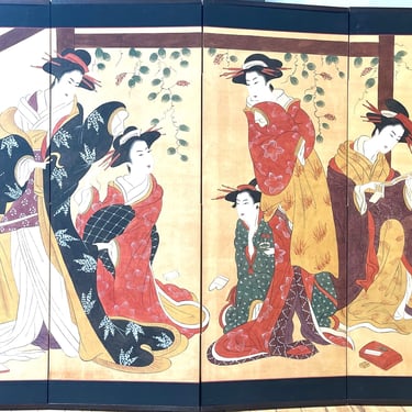 Japanese 4 Panels Screens with 6 Geishas in the style of Ukyo-e