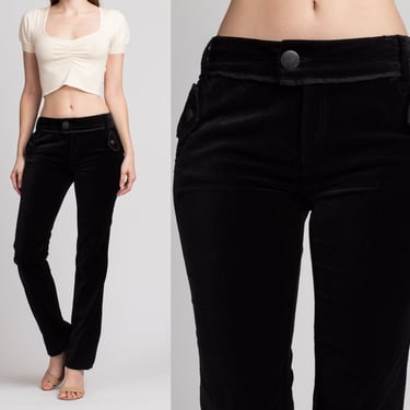 Vintage DKNY Black Velvet Pants - Small to Medium | Y2K Mid Rise Bootcut Trousers 