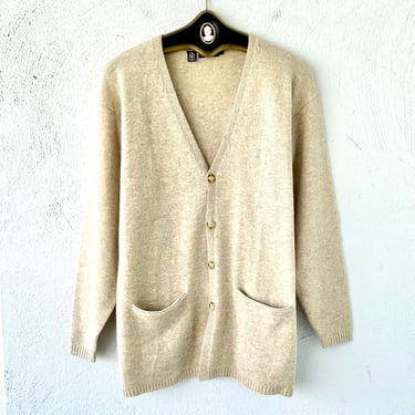 Vintage 90s Wool Cardigan 1990s Oversized Knit  Beige Sweater 