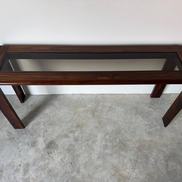 Vintage Macassar Ebony Console Table with Smoked Glass Inset Top by Baker Furniture 