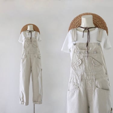 beige denim carpenter overalls - s 