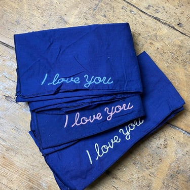 I Love You vintage Bandana. Chain stitch embroidered. Large size 26 inches  broad 