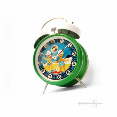 Insa Made In Yugoslavia Green Table Alarm Clock Art Design Icon Vintage Mechanical 