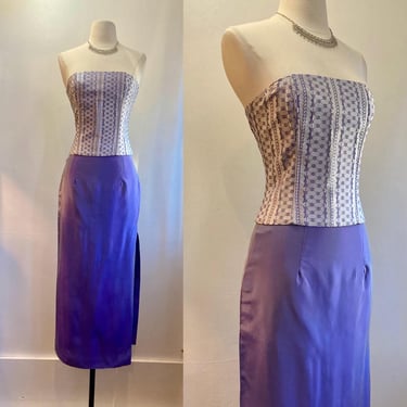 Vintage Y2K PARTY Dress TWO Piece / Bustier Top + Column Skirt / Lavender / Jessica McClintock for Gunne Sax 