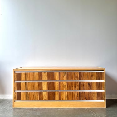 MCM Brutalist Oak and Rosewood Six Drawer Dresser 