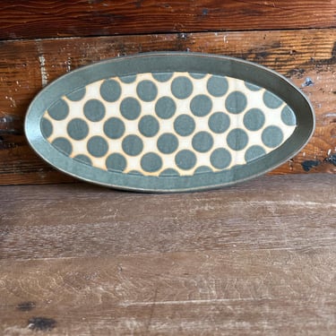 Oval Platter -  Blue/Green with Tan Stripes 