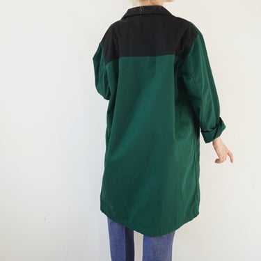 Vintage Green Black Duster Jacket | Utility Chore Shop Coat | Artist Smock | Work Jacket | S M 