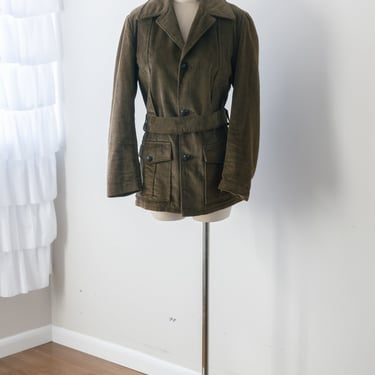 Size L, 1960s Olive Brown Corduroy Jacket with Belt 