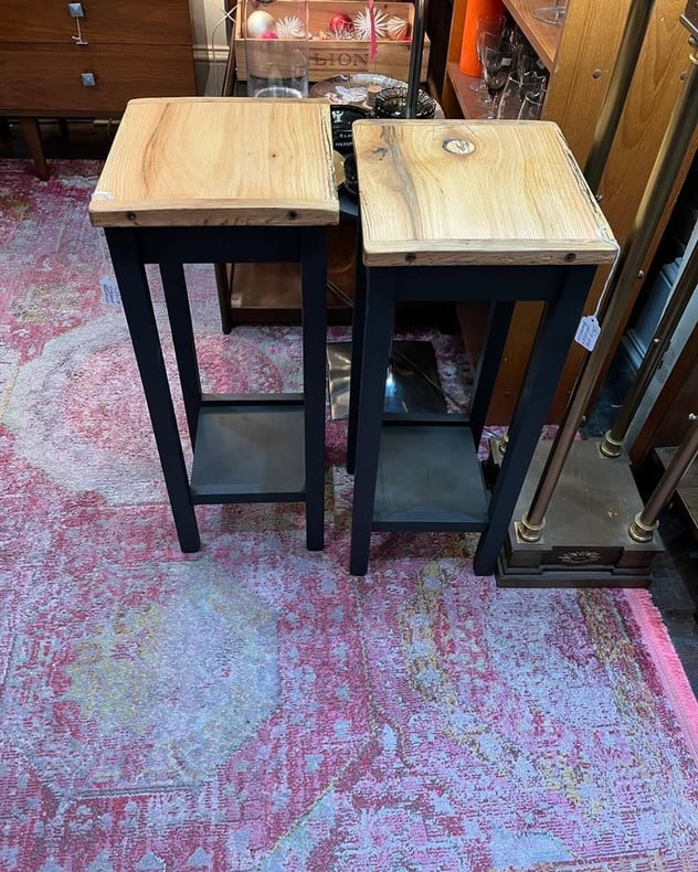 Reclaimed wood side tables. 12” x 11” x 27” 