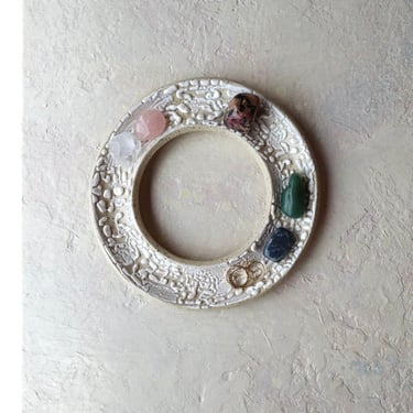 Textured White Ceramic Donut Catch-All Jewelry Plate, The Object Enthusiast circular shaped ceramic dish for jewelry or crystals 
