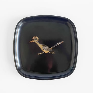 Couroc of Monterey Roadrunner Small Square Barware Serving Tray Plate 