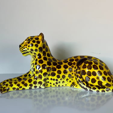Vintage Italian Reclining Leopard Sculpture 