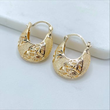 18k Gold Filled 24mm Filigree Basket Hoop Earrings