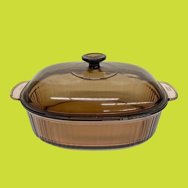 Vintage Vision Covered Roaster Retro 1980s Corning + Size 4 Liter + Amber Brown + Glass + Oval + Casserole with Lid + Cookware + Oven Ready 
