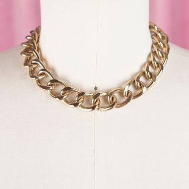 Gorgeous Vintage Gold Tone Chunky Curb Chain Choker Necklace 