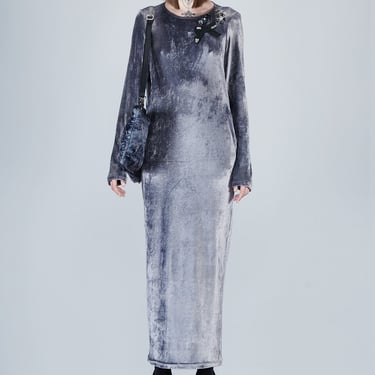 Double Neck Long Sleeve Stretch Velvet Dress