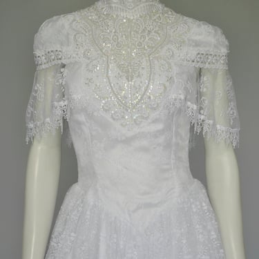 vintage 1980s Jessica McClintock Bridal Wedding Lace Dress S 