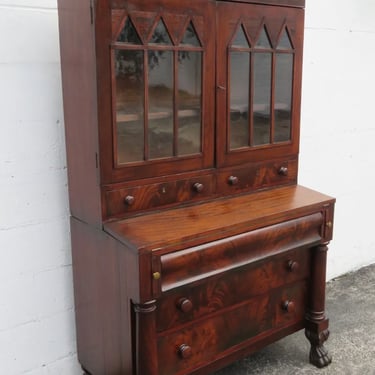 Early 1800s Empire Gothic Two Part Secretary China Display Cabinet Cupboard 4994