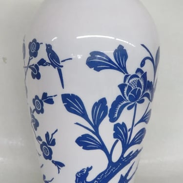 Anchor Hocking Blue Birds Cherry Blossoms Milk Glass Vase 2890B