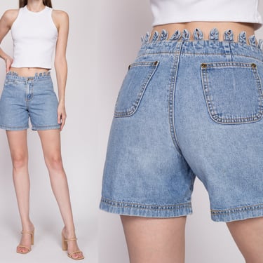 Small 90s Loop Waist Jean Shorts | Vintage Light Wash Mid Rise Denim Shorts 