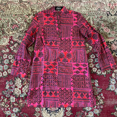 Vintage ‘70’s Gump’s San Francisco Indian hand block print tunic top, high end, bohemian dress,  XS/S 