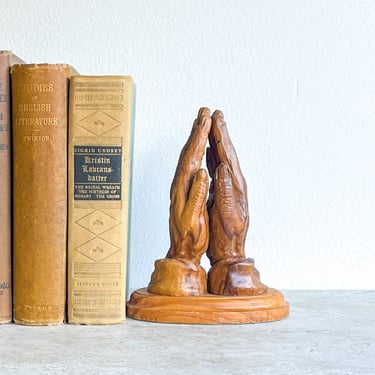 Vintage Carved Wood Prayer Hands Praying Hands Olive Wood Holy Land Relgious Artifact 
