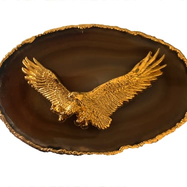 RARE Vintage Agate Slice Belt Buckle - Cowboy, Western Brass Eagle 