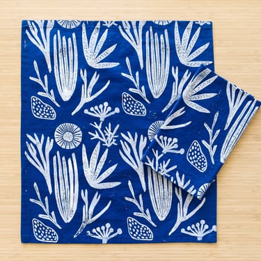 linen dinner napkins. blue sea things. hand block printed. placemats / tea towel. coastal. boho decor. hostess gifting. 