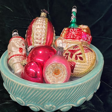 vintage Christmas ornaments pink German blown glass ornaments figural shiny brites 