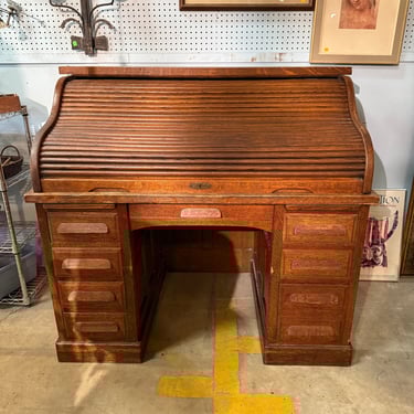 Vintage Oak Roll-Top Writing Desk