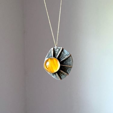 Sunrise Pendant Made with Vintage Marble Cut in Half and Sterling Silver and 14k gold fill One of a Kind Still I Rise 