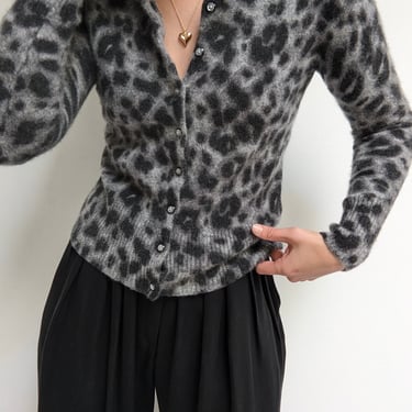 Charcoal Animal Print Cashmere Cardigan