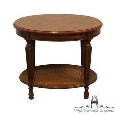 DREXEL FURNITURE Bookmatched Walnut Italian Provincial 22x27" Oval Accent End Table 