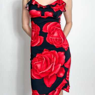 Rose Print Ruffle Dress
