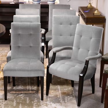 Set of 8 Mohair Dining Chairs in Silver Grey on Black Legs